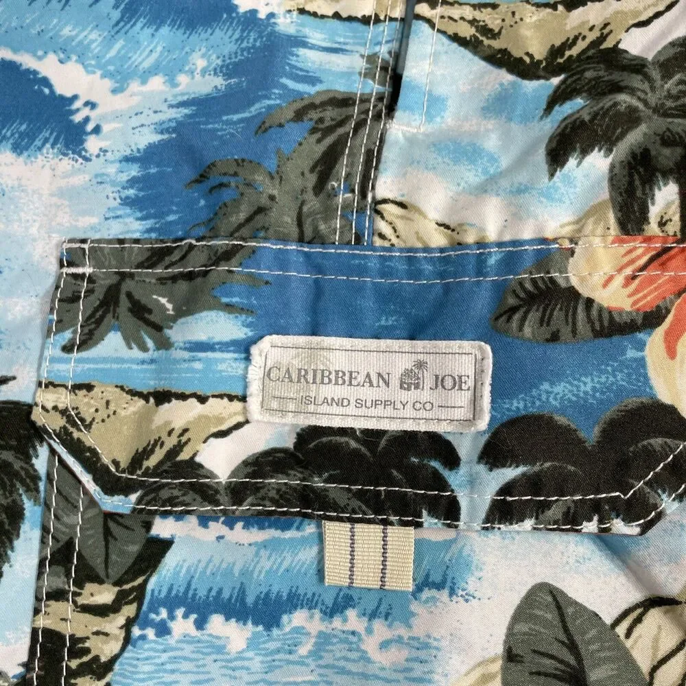 Caribbean Swim Trunks Mens L Mesh Lined Bathing Board Shorts Tropical Palm Trees